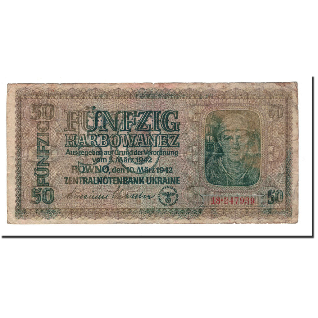 Banknote, Ukraine, 50 Karbowanez, 1942, 1942-03-10, KM:54, VG(8-10)
