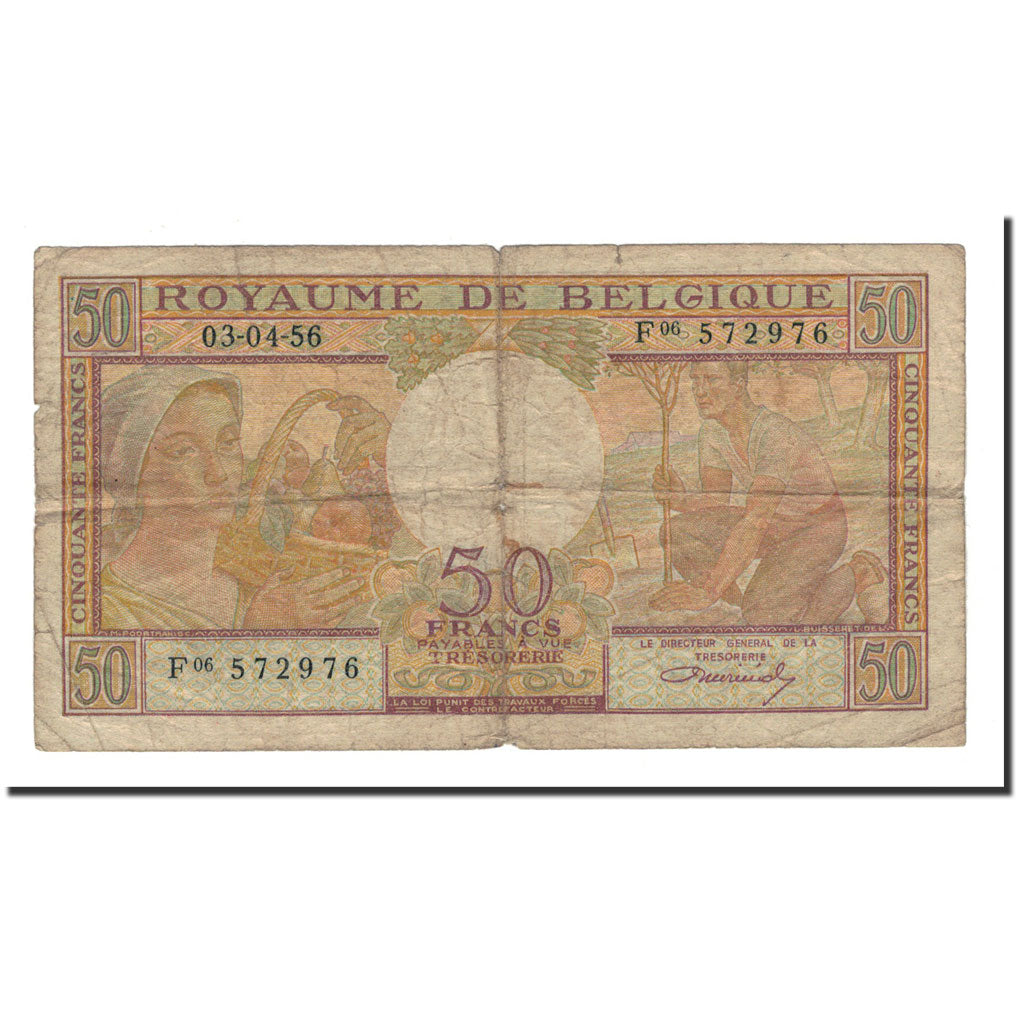 Belgium, 50 Francs, 1956, KM:133b, 1956-04-03, VG(8-10)