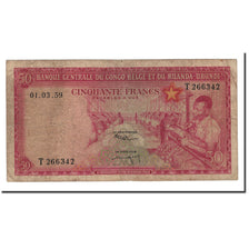 Belgian Congo, 50 Francs, 1957-59, KM:32, 1959-03-01, VG(8-10)