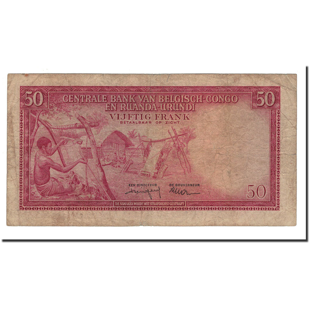 Belgian Congo, 50 Francs, 1957-59, KM:32, 1959-03-01, VG(8-10)