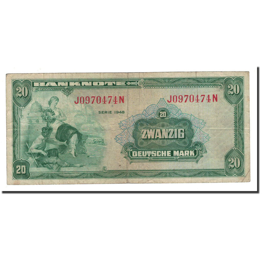 Banknote, GERMANY - FEDERAL REPUBLIC, 20 Deutsche Mark, 1948, Undated, KM:6a