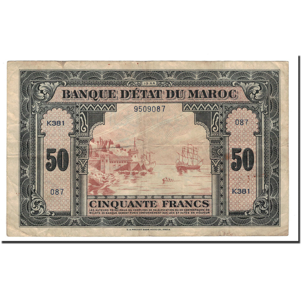 Morocco, 50 Francs, 1944, 1944-03-01, KM:26a, F(12-15)