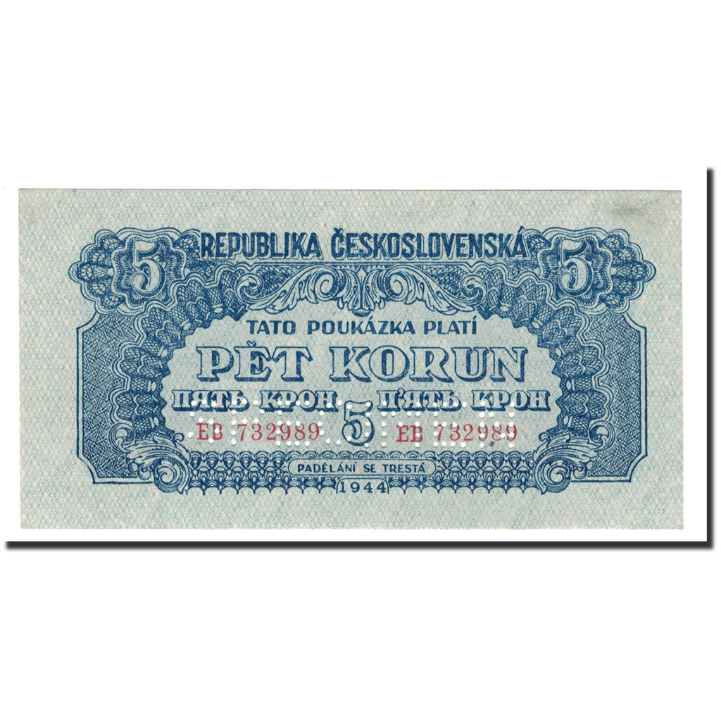 Banknote, Czechoslovakia, 5 Korun, 1944, KM:46s, UNC(64)