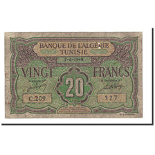 Tunisia, 20 Francs, 1948, 1948-06-07, KM:22, VG(8-10)