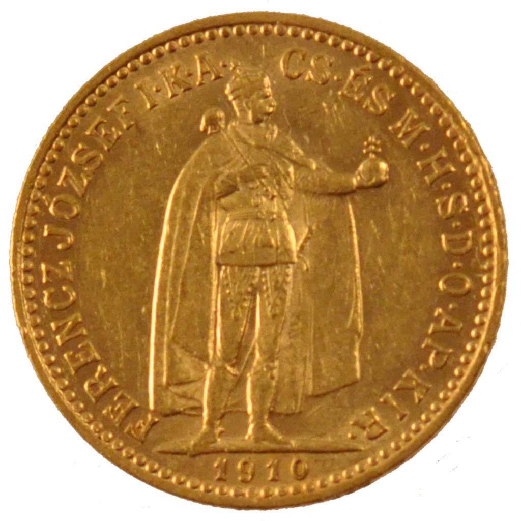 HUNGARY, 10 Korona, 1910, Kormoczbanya, KM #485, MS(60-62), Gold, 3.39