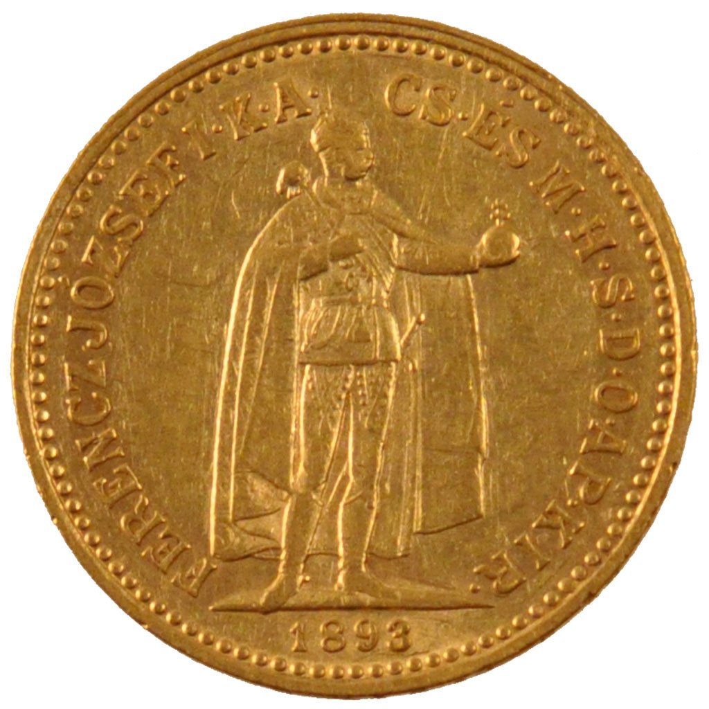 HUNGARY, 10 Korona, 1893, Kormoczbanya, KM #485, MS(60-62), Gold, 3.38