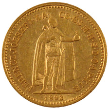 HUNGARY, 10 Korona, 1893, Kormoczbanya, KM #485, MS(60-62), Gold, 3.38