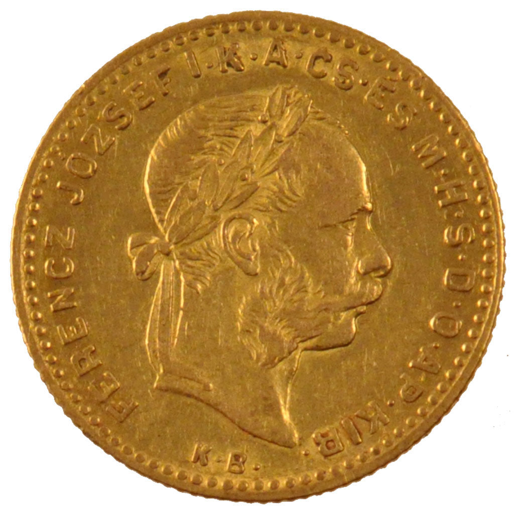 HUNGARY, 4 Forint 10 Francs, 1885, KM #466, MS(60-62), Gold, 3.18