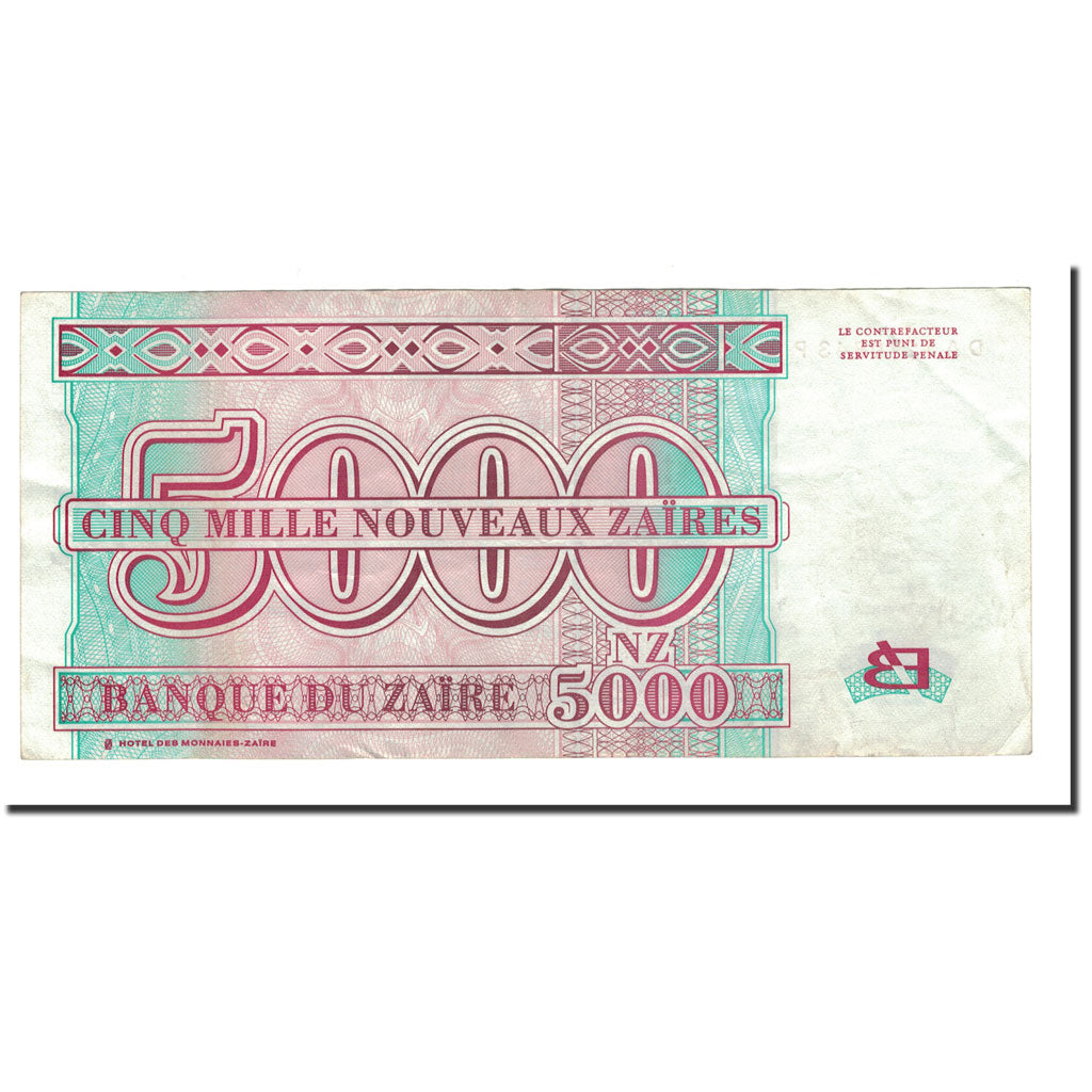 Billete, 5000 Nouveaux Zaïres, 1995, Zaire, KM:69, 1995-01-30, MBC