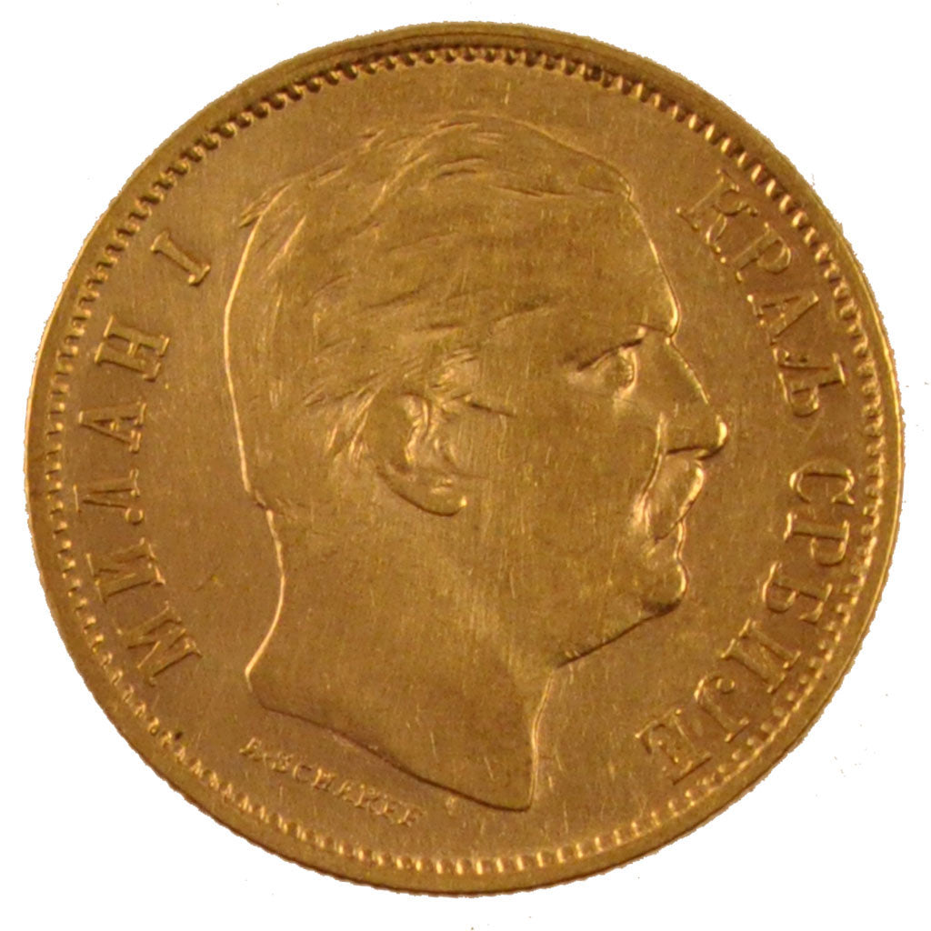 SERBIA, 10 Dinara, 1882, Vienne, KM #16, AU(50-53), Gold, 3.18