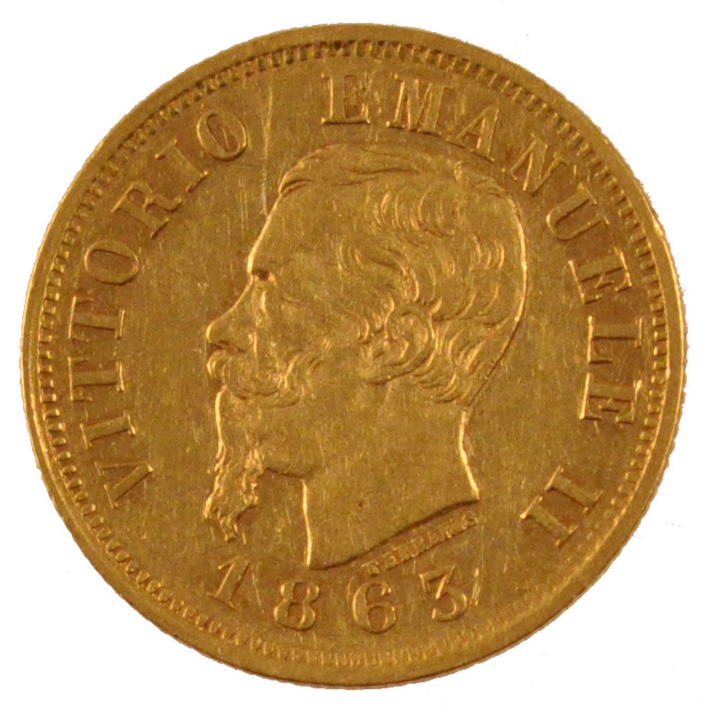 Coin, Italy, Vittorio Emanuele II, 10 Lire, 1863, Torino, AU(55-58), Gold