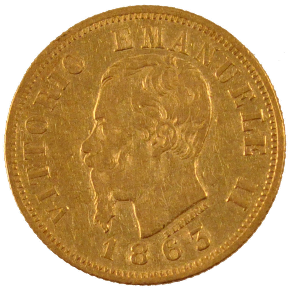 Italia, Vittorio Emanuele II, 10 Lire, 1863, Torino, BB, Oro, KM:9.3