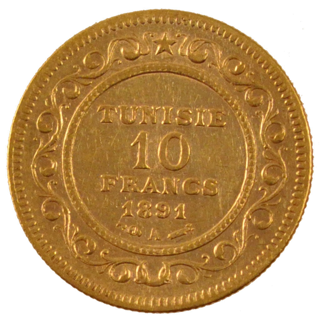Tunisia, 10 Francs, 1891, Paris, SPL-, Oro, Lecompte:404
