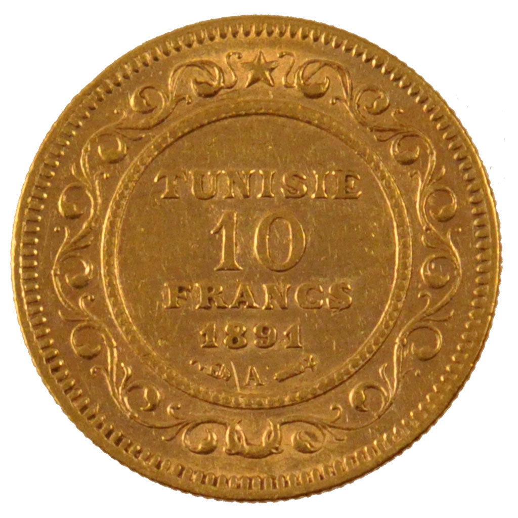Tunisia, 10 Francs, 1891, Paris, SPL-, Oro, Lecompte:404