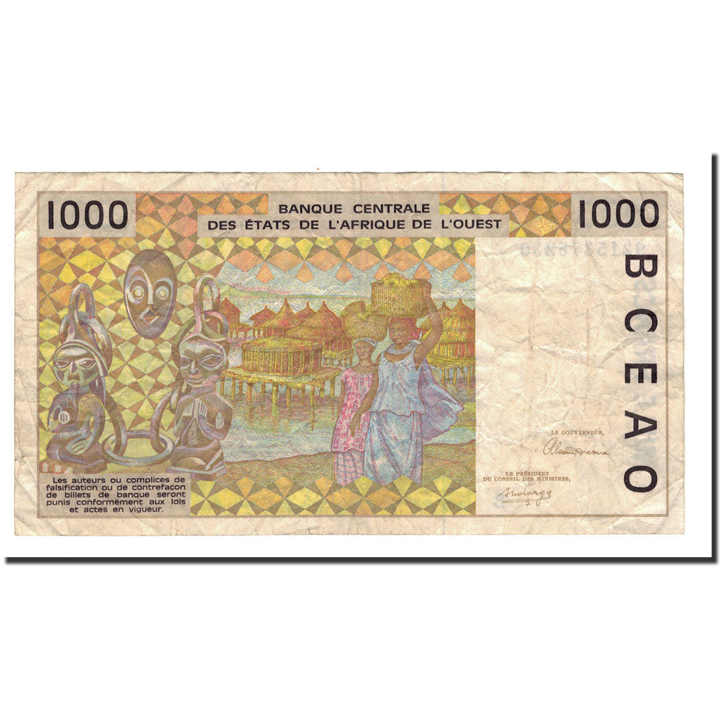 Biljet, West Afrikaanse Staten, 1000 Francs, 1991-2002, 1992, KM:211Bc, TB+