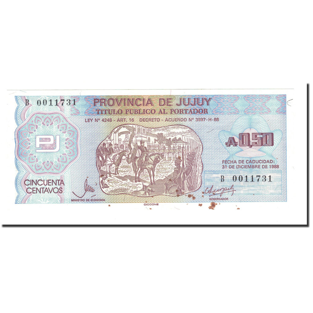 Banknote, Argentina, 50 Centavos, 1988, 1988-12-31, KM:S2402, UNC(60-62)