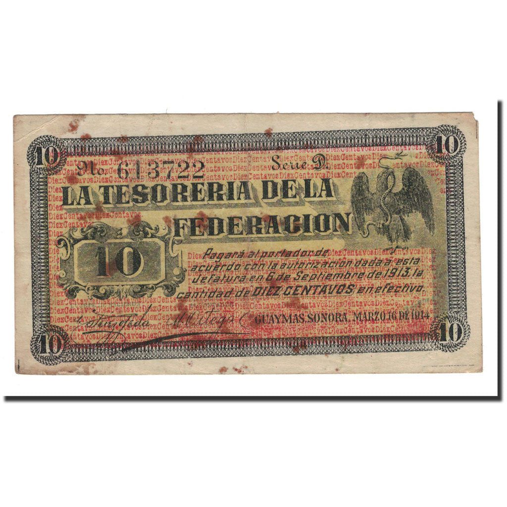 Banknote, Mexico, 10 Centavos, 1913, 1913-09-06, F(12-15)