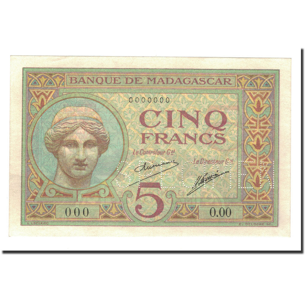 Banknote, Madagascar, 5 Francs, Undated (1937), UNC(63)