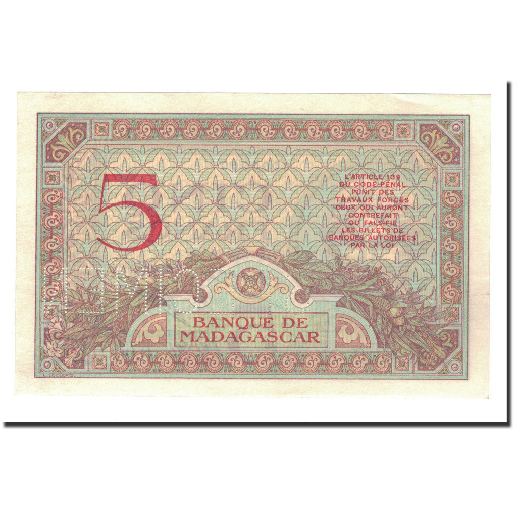 Banknote, Madagascar, 5 Francs, Undated (1937), UNC(63)
