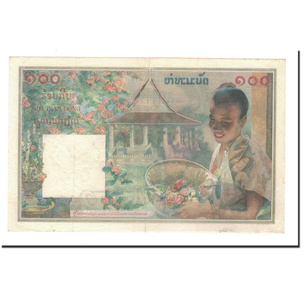 Banconote, INDOCINA FRANCESE, 100 Piastres = 100 Kip, 1954, KM:103, Undated
