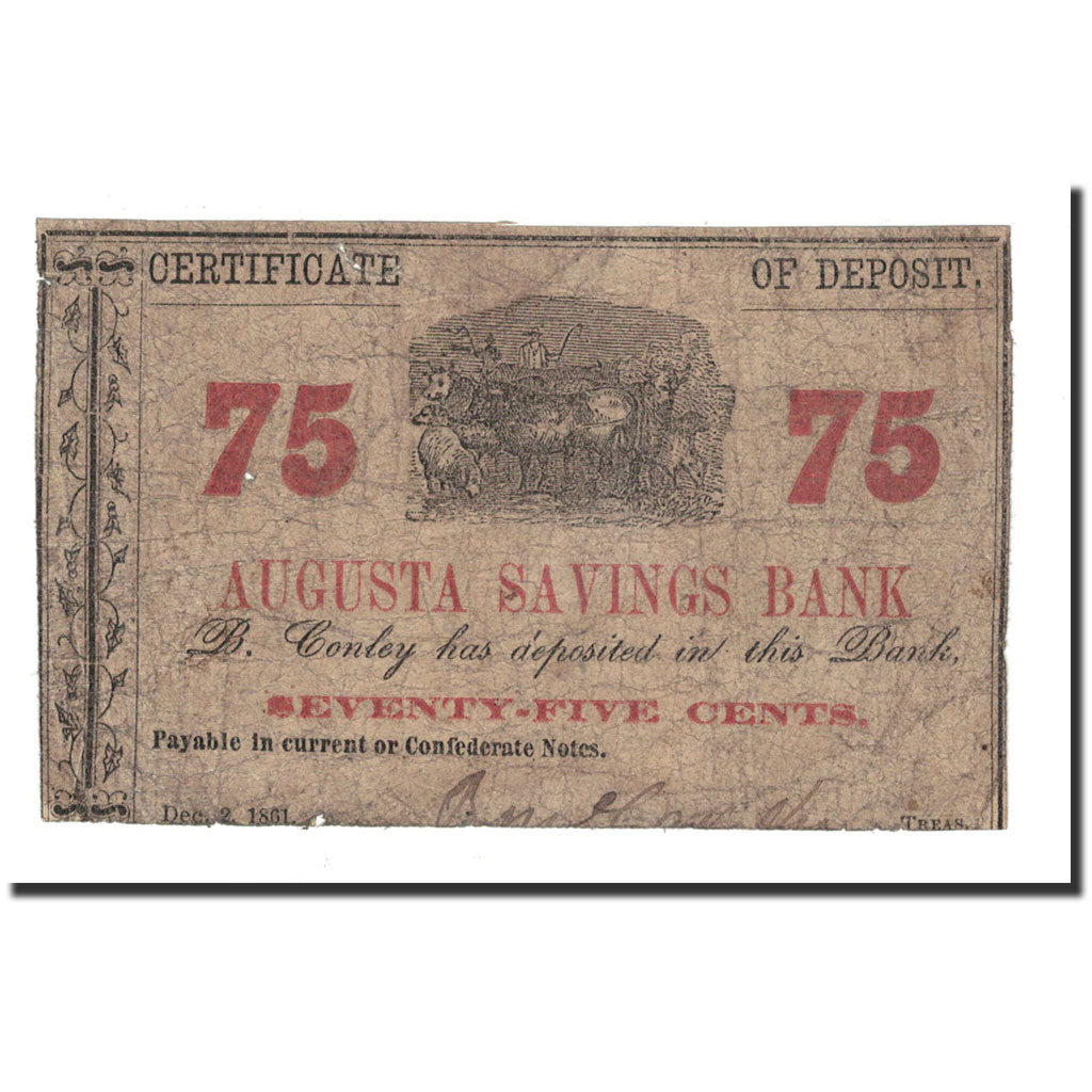 Banknote, United States, 75 Centimes, 1861, F(12-15)