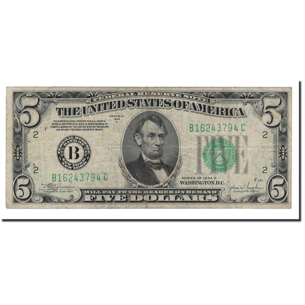 Banknote, United States, Five Dollars, 1934, KM:1768@star, VF(20-25)