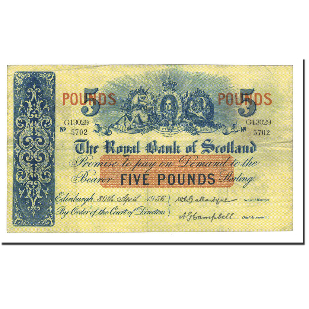 Billet, Scotland, 5 Pounds, 1956, 1956-04-30, KM:323c, TTB