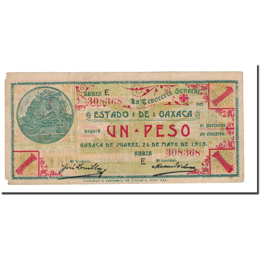 Billet, Mexico - Revolutionary, 1 Peso, 1915, KM:S953a, TB