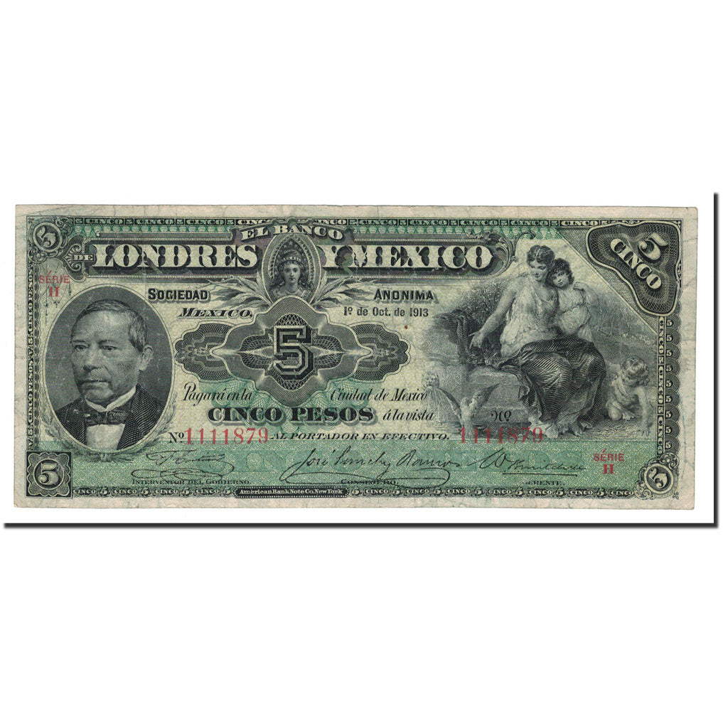 Banknote, Mexico, 5 Pesos, 1913, 1913-10-01, KM:S233d, VF(20-25)