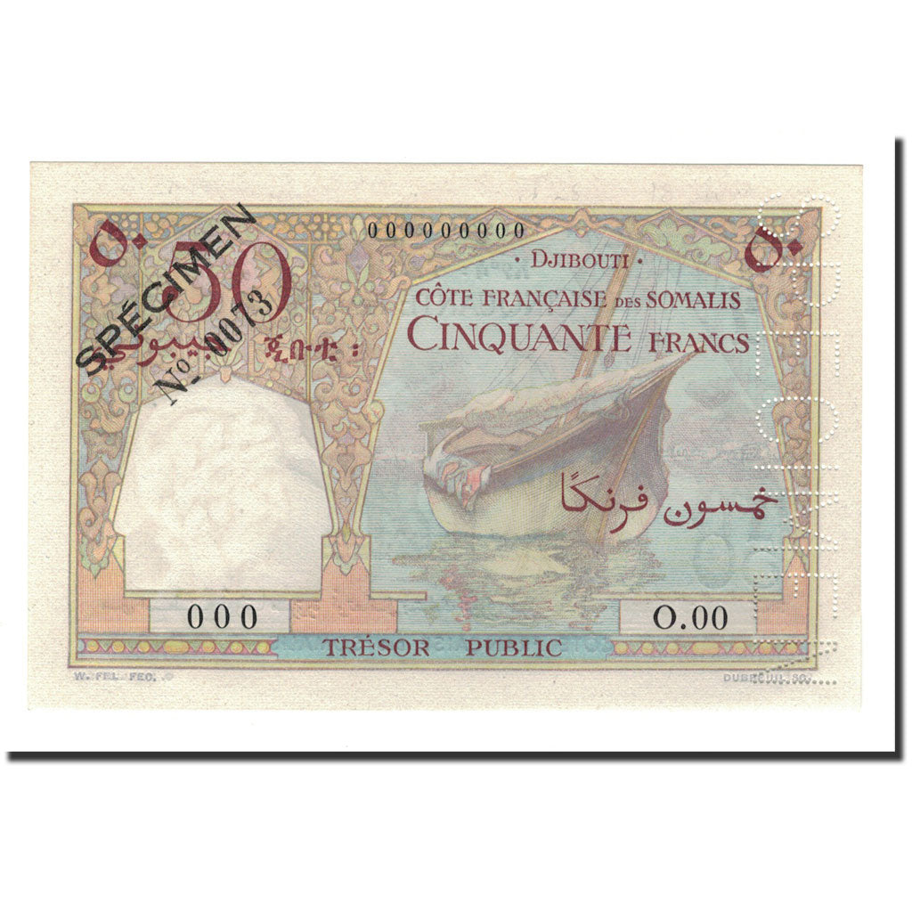 Billet, Djibouti, 50 Francs, 1952, NEUF