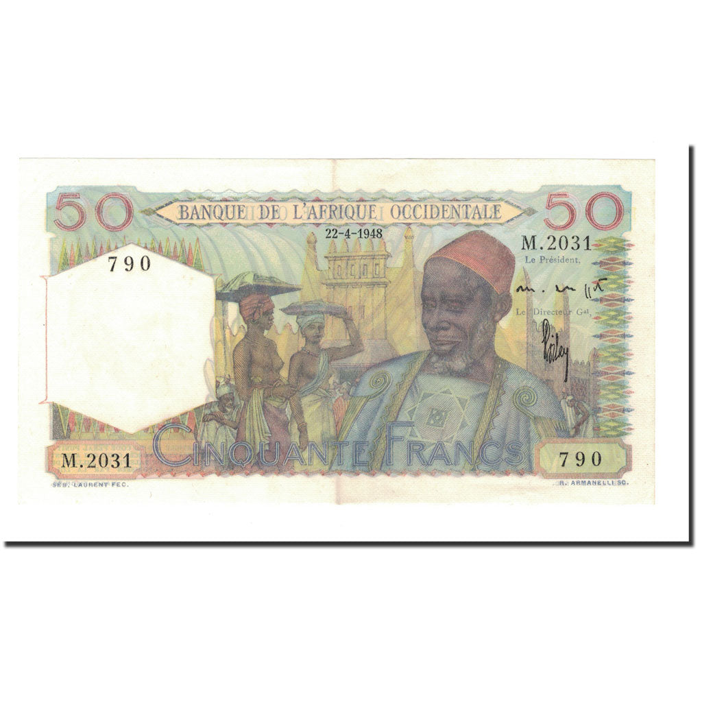 Banknote, French West Africa, 50 Francs, 1948, 1948-04-22, KM:39, UNC(60-62)