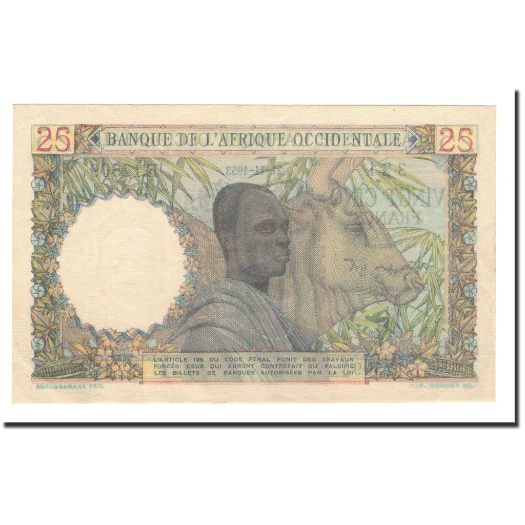 Banknote, French West Africa, 25 Francs, 1953, 1953-11-21, KM:38, AU(50-53)