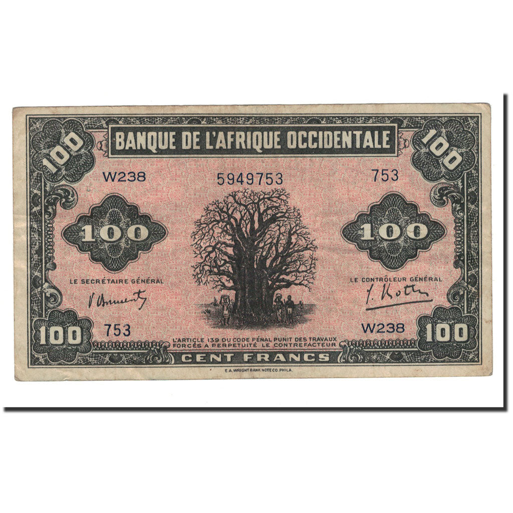 Geldschein, French West Africa, 100 Francs, 1942, 1942-12-14, KM:31a, SS