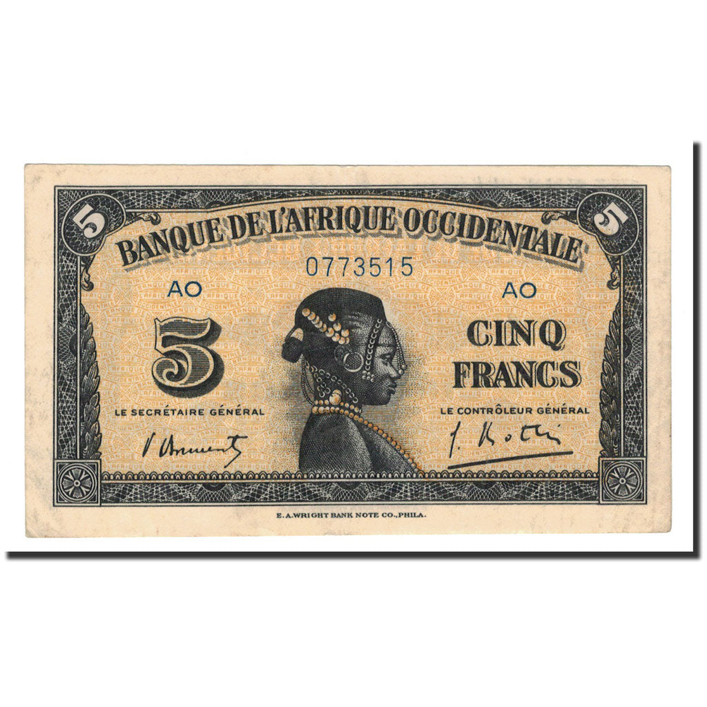 Geldschein, French West Africa, 5 Francs, 1942, 1942-12-14, KM:28b, SS+