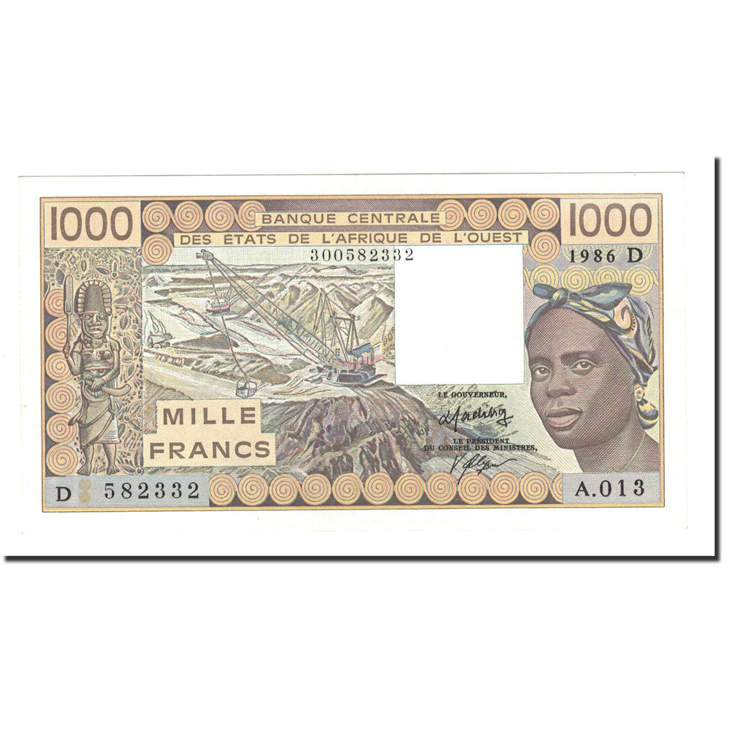 Banknote, West African States, 1000 Francs, 1986, KM:406Dg, UNC(63)