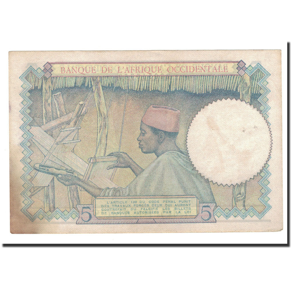 Banknote, French West Africa, 5 Francs, 1942, 1942-05-06, KM:25, AU(50-53)