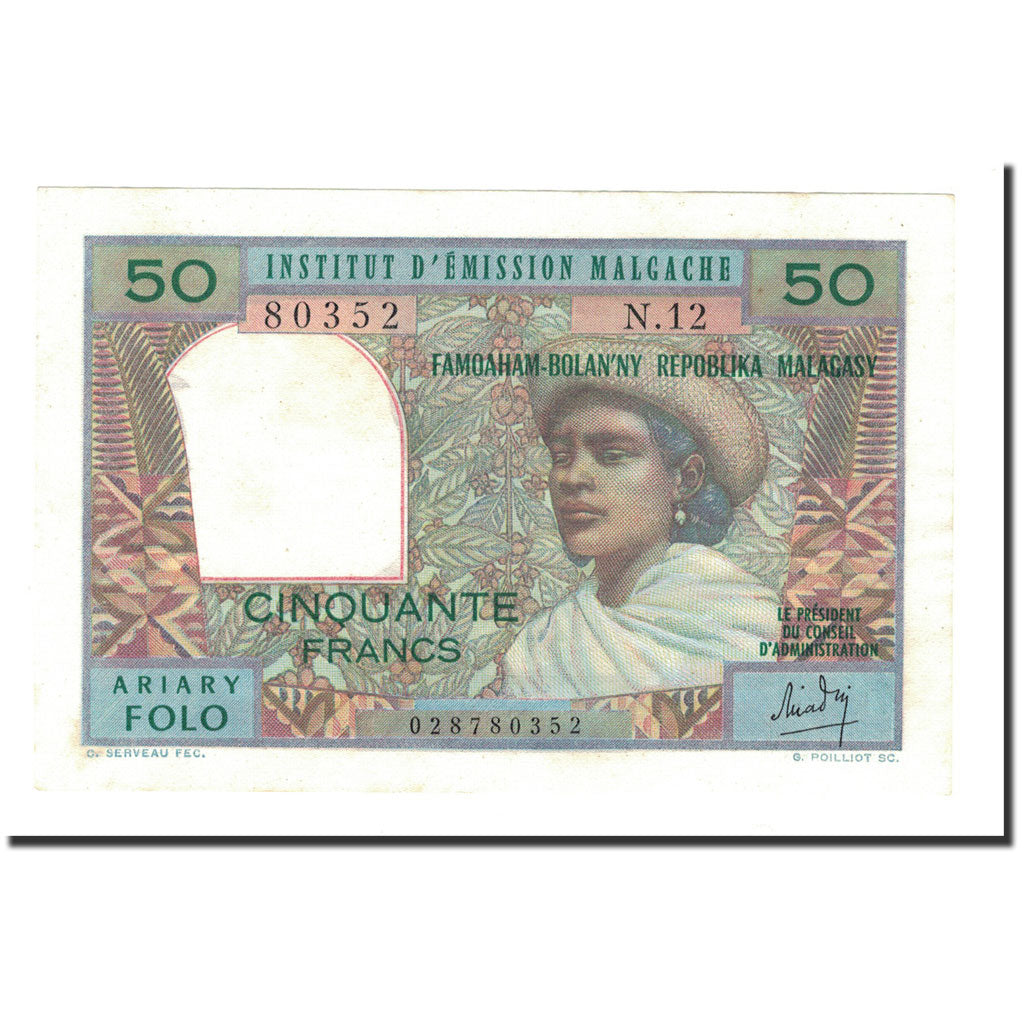 Banknote, Madagascar, 50 Francs = 10 Ariary, undated (1969), KM:61, UNC(63)
