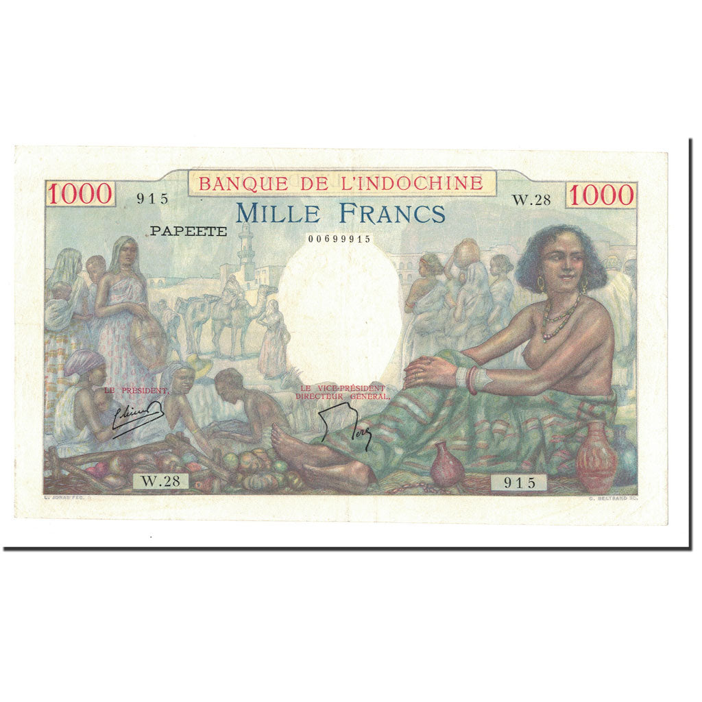 Banknote, Tahiti, 1000 Francs, Undated (1940-57), KM:15b, AU(55-58)