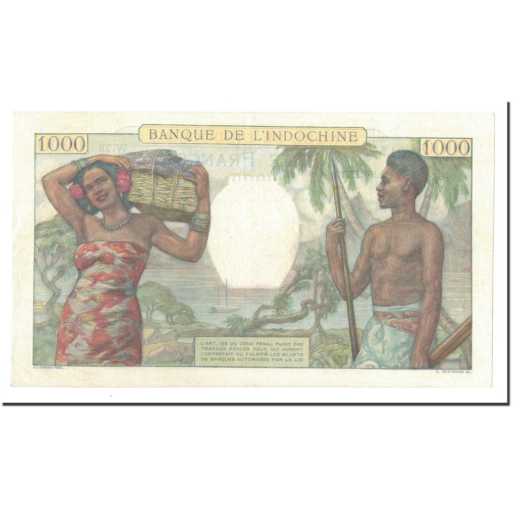 Banknote, Tahiti, 1000 Francs, Undated (1940-57), KM:15b, AU(55-58)
