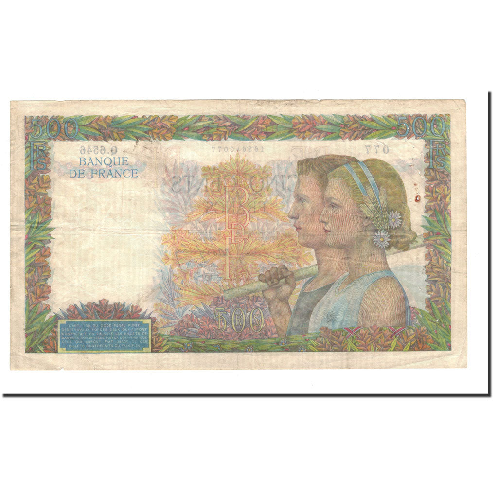 France, 500 Francs, 1942, 1942-09-03, VF(20-25), Fayette:32.39, KM:95b