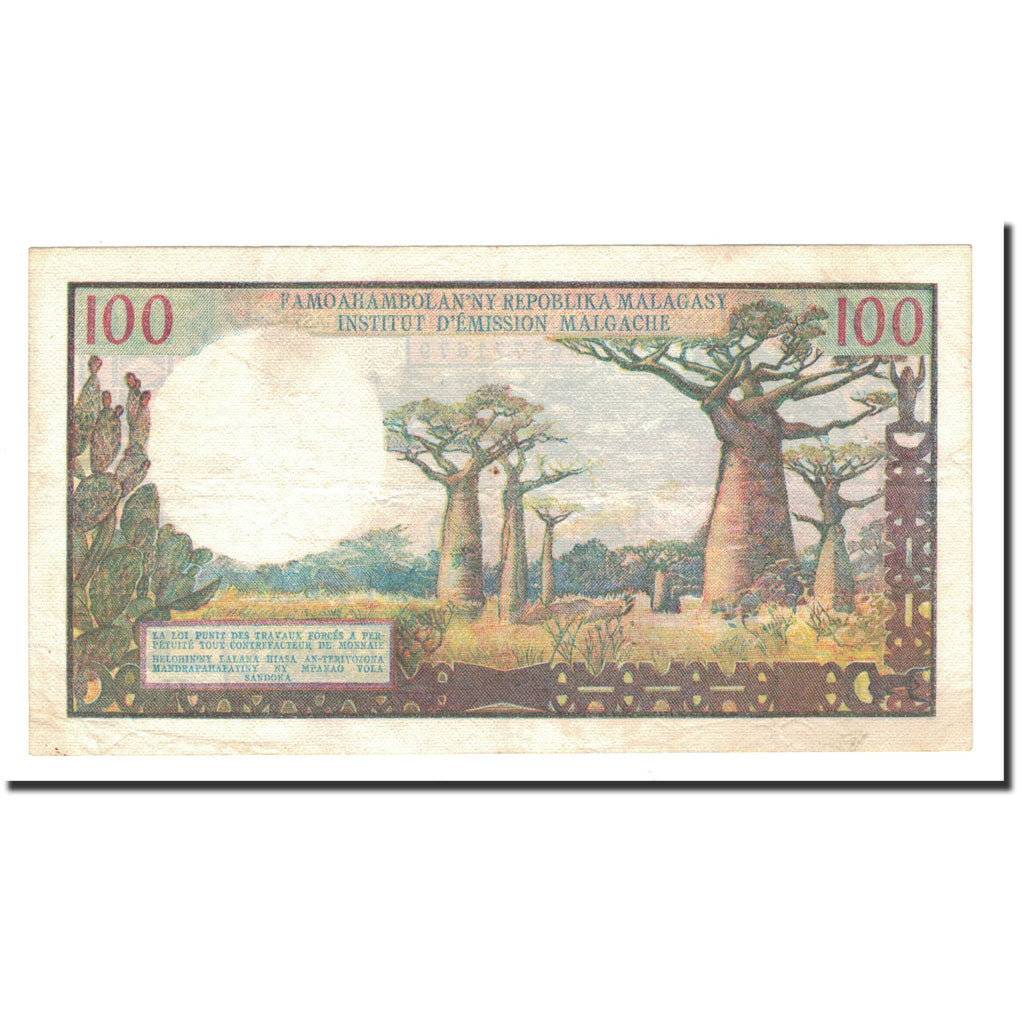 Banknote, Madagascar, 100 Francs =  20 Ariary, 1966, Undated, KM:57a, EF(40-45)