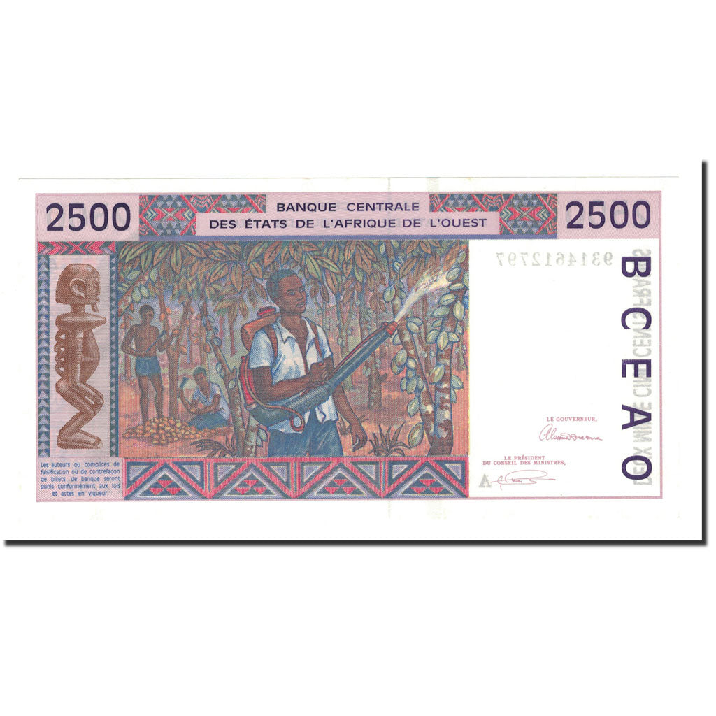 Banknote, West African States, 2500 Francs, 1993, KM:112Ab, UNC(65-70)