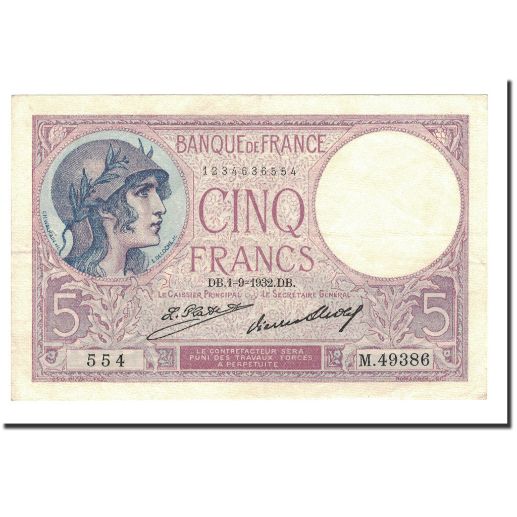 Francja, 5 Francs, 1932, 1932-09-01, UNC(60-62), Fayette:3.16, KM:72d