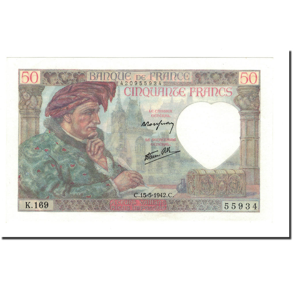 France, 50 Francs, 1942, 1942-05-15, UNC(63), Fayette:19.20, KM:93