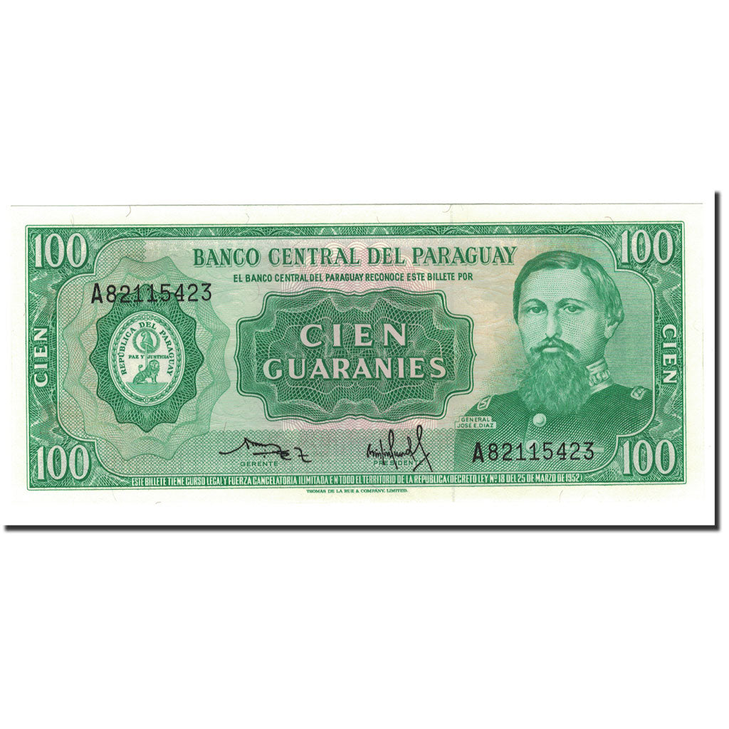 Banknote, Paraguay, 100 Guaranies, L1952, KM:198a, UNC(65-70)