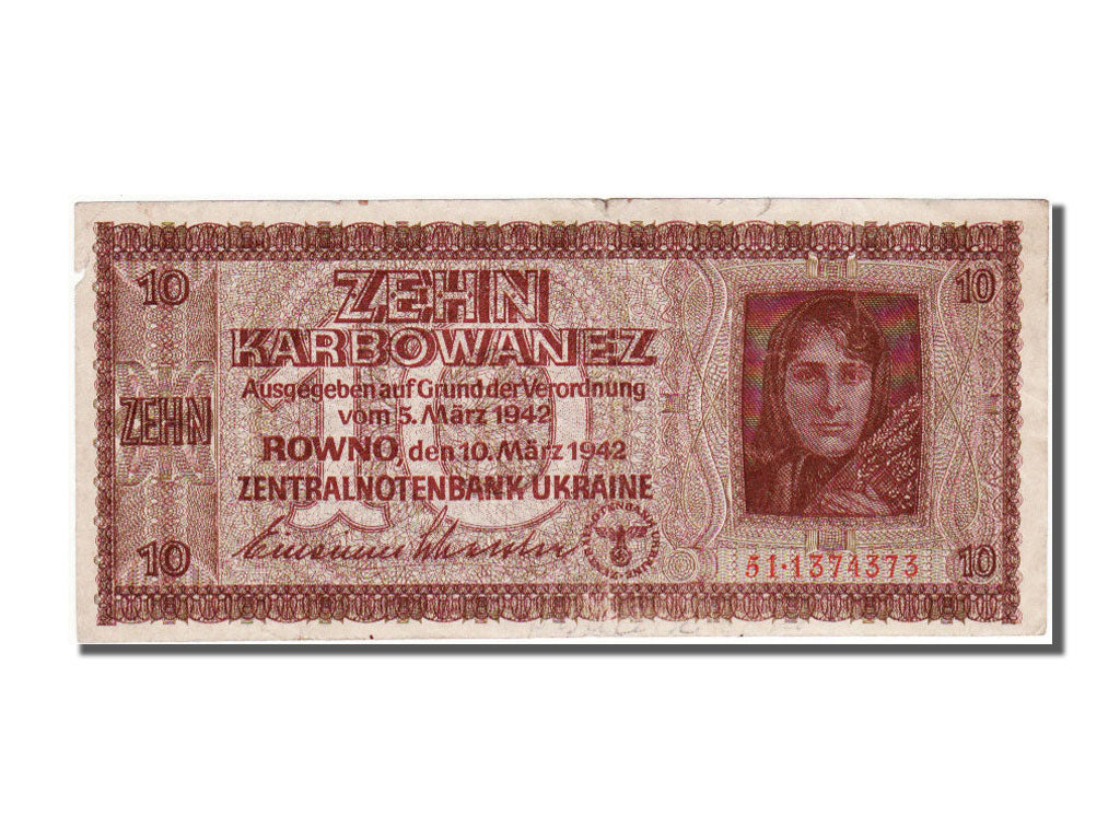 Ukraine, 10 Karbowanez, 1942, 1942-03-10, EF(40-45)