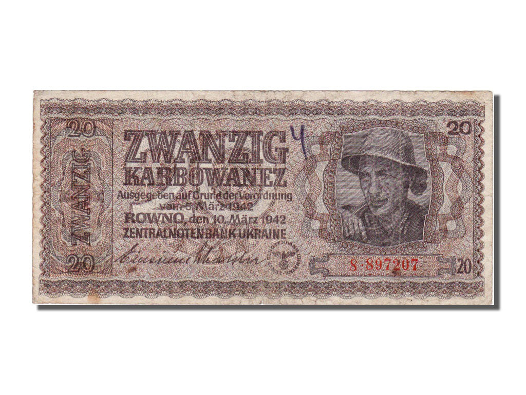 Ukraine, 20 Karbowanez, 1942, KM #53, 1942-03-10, VF(30-35), 8.897207