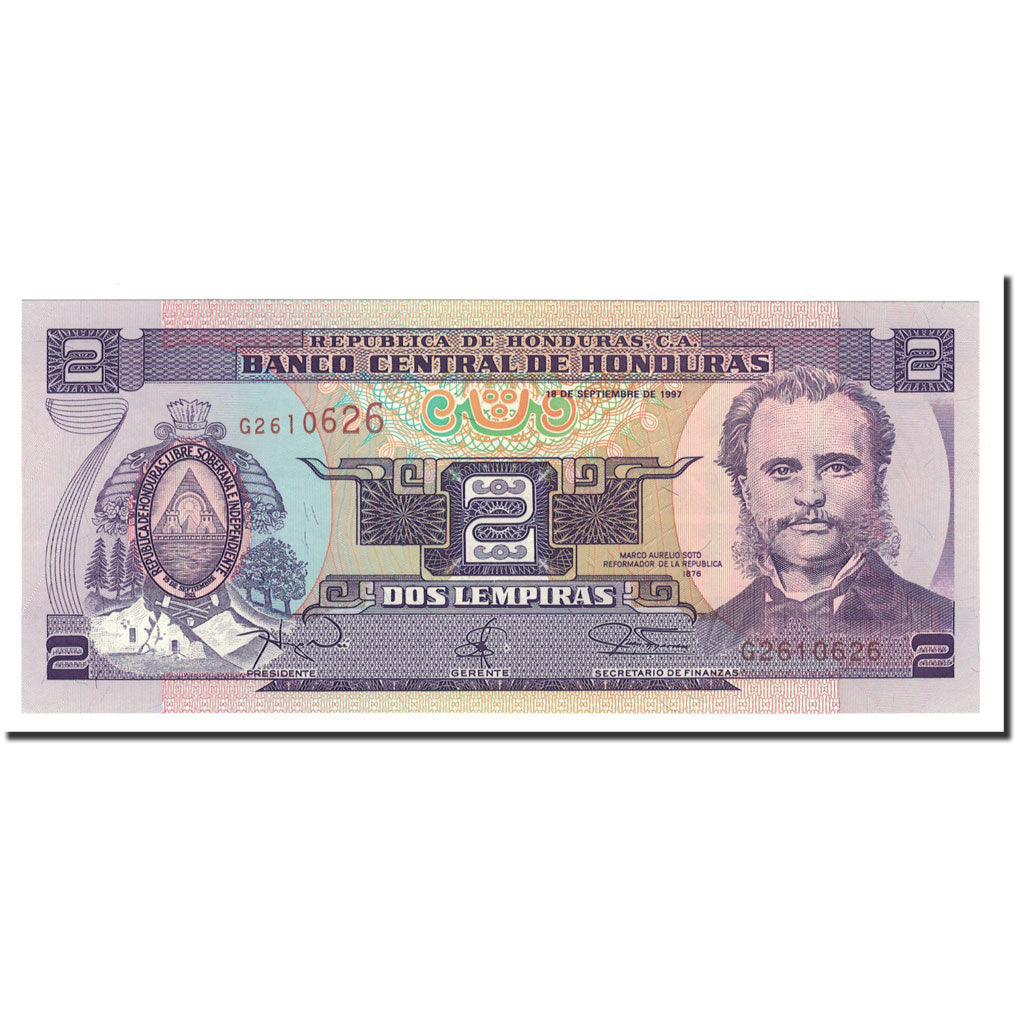 Banknote, Honduras, 2 Lempiras, 1997, 1997-09-18, KM:80, UNC(65-70)