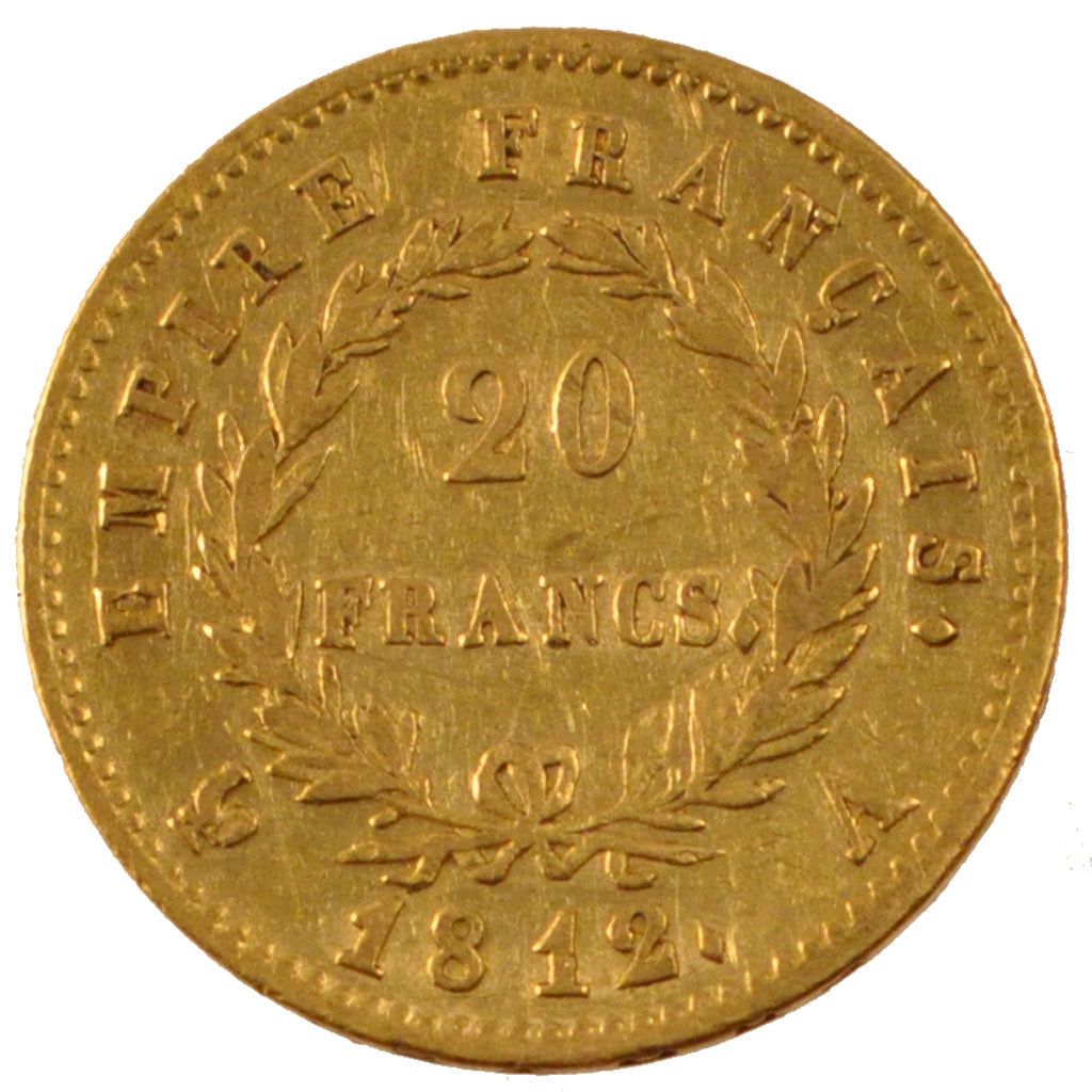 FRANCE, Napoléon I, 20 Francs, 1812, Paris, EF(40-45), Gold, Gadoury #1025, 6.41
