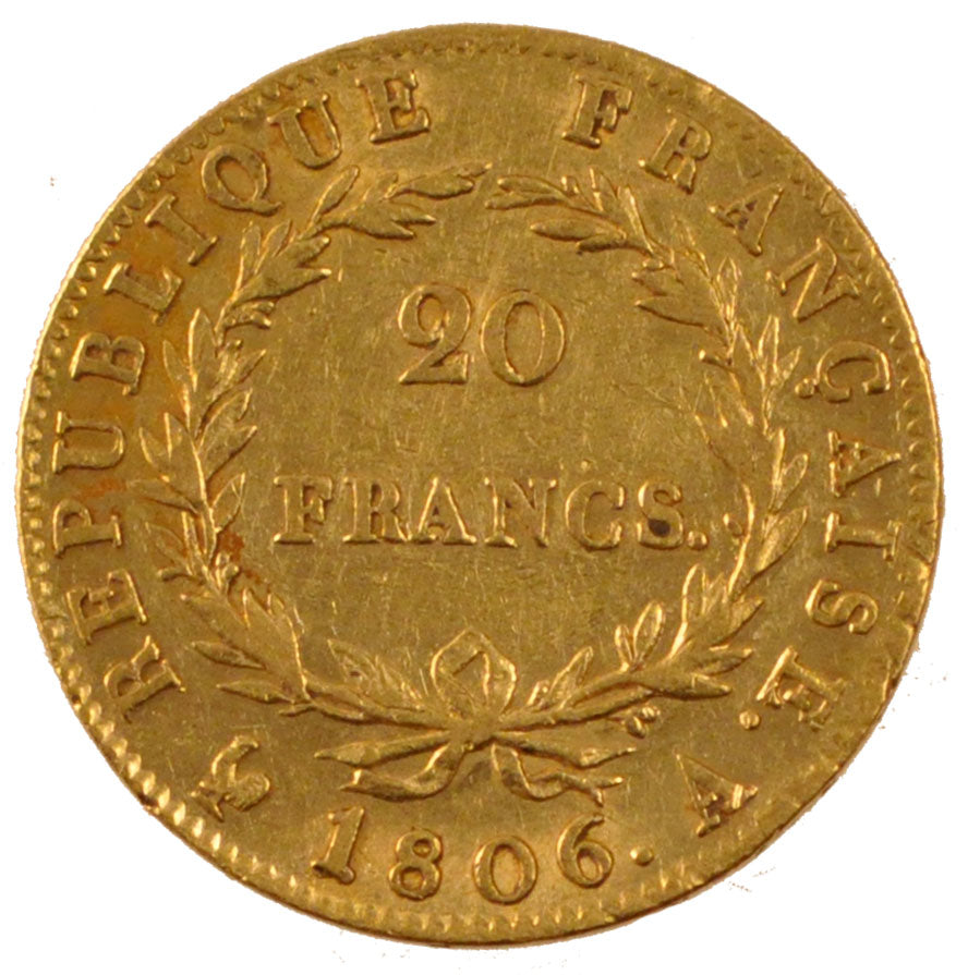 FRANCE, Napoléon I, 20 Francs, 1806, Paris, KM #674.1, EF(40-45), Gold, Gadoury 
